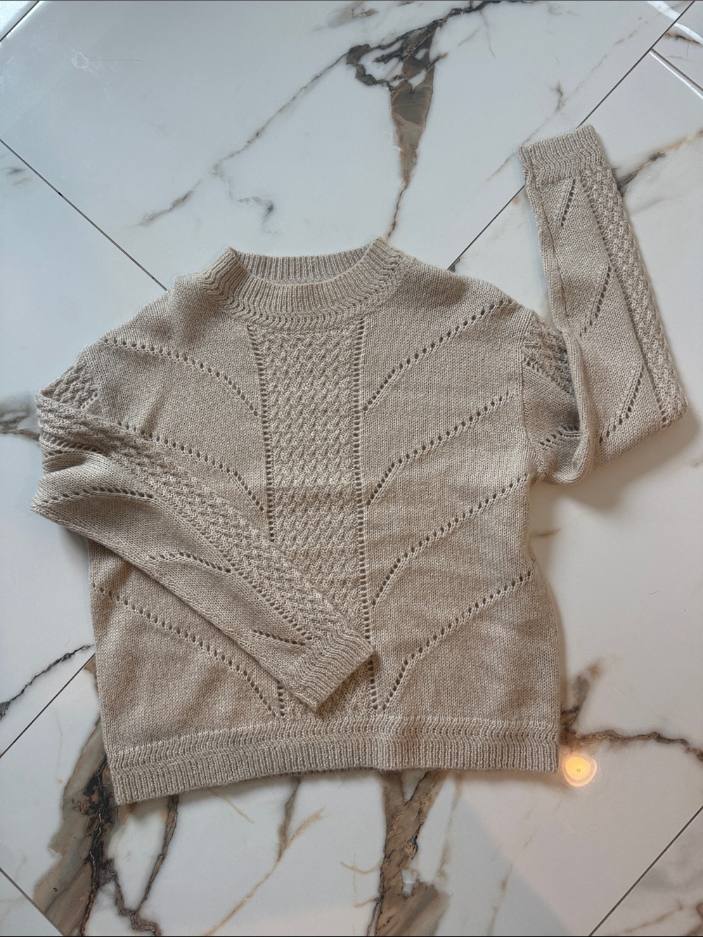 Chelsea & Violet Open-Stitch Crewneck Sweater - Cream